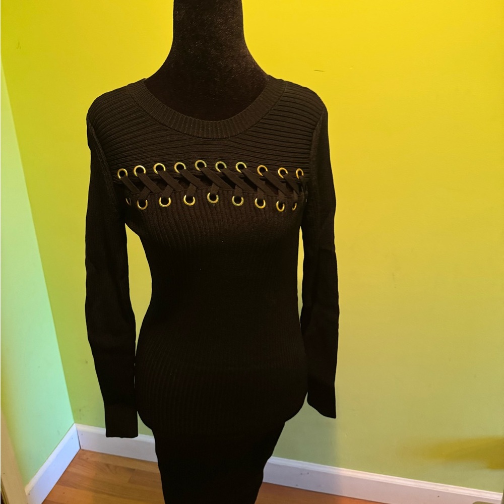 Michael Kors Black Dress with Gold Eyelets